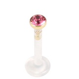 Bioflex Push-fit Labret with 18ct Gold Jewelled Top (2.8mm Top) 1.6mm, 7mm, 2.8mm, Pink