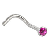 Titanium Jewelled Nose Stud - 2.35mm Jewel 1.0mm, Mirror Polish, Fuchsia
