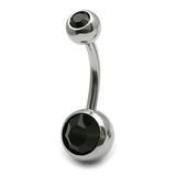 Titanium Double Jewelled Belly Bars 8mm Mirror Polish Mirror Polish, Jet Black