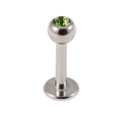 Steel Jewelled Labret 1.2mm with 2.5mm ball 1.2mm, 7mm, 2.5mm, Light Green
