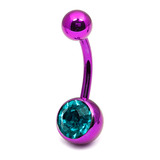 Titanium Single Jewelled Belly Bars 8mm Anodised Pink-Purple, Turquoise
