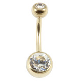 Zircon Titanium Double Jewelled Belly Bars (Gold colour PVD) - SKU 11424