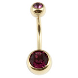 Zircon Titanium Double Jewelled Belly Bars (Gold colour PVD) - SKU 11426