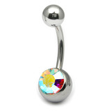 Titanium Single Jewelled Belly Bars 8mm Mirror Polish Mirror Polish, Crystal AB