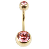 Zircon Titanium Double Jewelled Belly Bars (Gold colour PVD) - SKU 11430