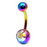 Titanium Single Jewelled Belly Bars 8mm Anodised Rainbow, Crystal AB