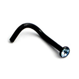 Black Titanium Jewelled Nose Studs 1.0mm, Light Blue