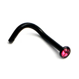 Black Titanium Jewelled Nose Studs 1.0mm, Fuchsia