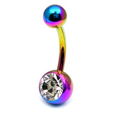Titanium Single Jewelled Belly Bars 10mm Anodised Rainbow, Crystal Clear