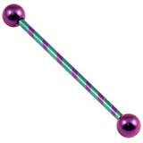 Titanium Candy Stripe Industrial Scaffold Barbell 30-40mm 1.6mm, 40mm, 5mm, Purple and Turquoise