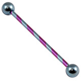 Titanium Candy Stripe Industrial Scaffold Barbell 30-40mm 1.6mm, 32mm, 5mm, Purple and Light Blue