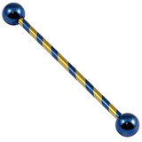 Titanium Candy Stripe Industrial Scaffold Barbell 30-40mm 1.6mm, 30mm, 5mm, Blue and Gold