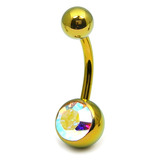 Titanium Single Jewelled Belly Bars 10mm Anodised Gold, Crystal AB