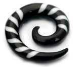 Organic Stretchers OP9 6mm Gauge. Hand painted organic spiral. Horn with White.