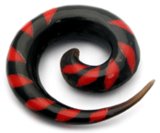 Organic Stretchers OP9 8mm Gauge. Hand painted organic spiral. Horn with Red.
