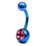 Titanium Single Jewelled Belly Bars 8mm Anodised Turquoise, Pink