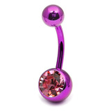 Titanium Single Jewelled Belly Bars 8mm Anodised Pink-Purple, Light Pink
