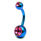 Titanium Double Jewelled Belly Bars 8mm Anodised Turquoise, Pink