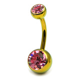 Titanium Double Jewelled Belly Bars 8mm Anodised - SKU 12022