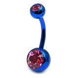 Titanium Double Jewelled Belly Bars 10mm Anodised - SKU 12023