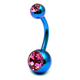 Titanium Double Jewelled Belly Bars 10mm Anodised - SKU 12025