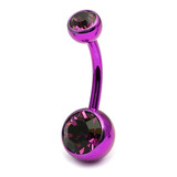 Titanium Double Jewelled Belly Bars 10mm Anodised - SKU 12028
