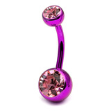 Titanium Double Jewelled Belly Bars 12mm Anodised Pink-Purple, Light Pink