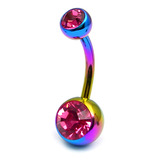 Titanium Double Jewelled Belly Bars 12mm Anodised - SKU 12035