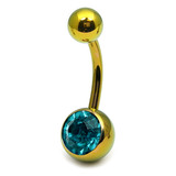 Titanium Single Jewelled Belly Bars 12mm Anodised Gold, Turquoise
