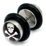 Steel Logo Fake Plugs 1.2x4.5mm shaft. / Skull & Crossbones / 6mm disks