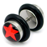 Steel Logo Fake Plugs 1.2x4.5mm shaft. / Red star / 6mm disks