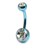 Titanium Double Jewelled Belly Bars 8mm Anodised - SKU 1222
