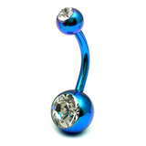 Titanium Double Jewelled Belly Bars 8mm Anodised - SKU 1223