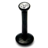 Black Steel Internal Thread Jewelled Labret 1.2mm 8mm, Crystal Clear