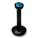 Black Steel Internal Thread Jewelled Labret 1.2mm 8mm, Turquoise