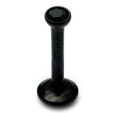Black Steel Internal Thread Jewelled Labret 1.2mm 8mm, Jet Black