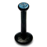 Black Steel Internal Thread Jewelled Labret 1.2mm 10mm, Light Blue