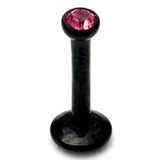 Black Steel Internal Thread Jewelled Labret 1.2mm 10mm, Pink