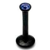 Black Steel Internal Thread Jewelled Labret 1.2mm 10mm, Sapphire Blue
