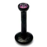 Black Steel Internal Thread Jewelled Labret 1.2mm 10mm, Purple