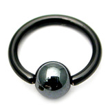 Black Titanium BCRs with a Hematite Bead - SKU 12259