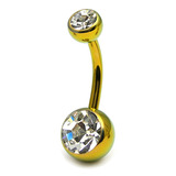 Titanium Double Jewelled Belly Bars 8mm Anodised - SKU 1226