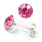 Silver Crystal Studs ST8 - ST9 - ST10 6mm Pink (ST9)