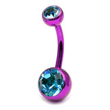 Titanium Double Jewelled Belly Bars 8mm Anodised - SKU 1231