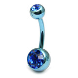 Titanium Double Jewelled Belly Bars 8mm Anodised - SKU 1236