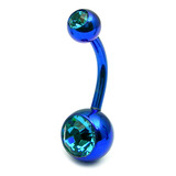 Titanium Double Jewelled Belly Bars 8mm Anodised - SKU 1242