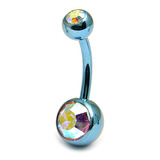 Titanium Double Jewelled Belly Bars 8mm Anodised - SKU 1250
