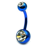 Titanium Double Jewelled Belly Bars 10mm Anodised - SKU 1256