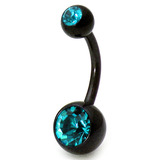 Black Steel Double Jewelled Belly Bars 12mm, Turquoise