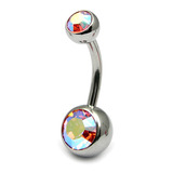 Steel Double Jewelled Belly Bar 10mm 1.6mm, 10mm, Rose AB